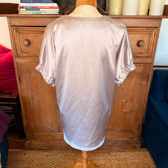 Caryn Lawn Betsy Top Spring Champagne Satin Vneck Boxy Blouse One Size NEW - Picture 6 of 8